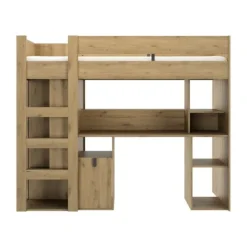 Gautier Lugano Hoog Bed - 90x200 cm - Gebleekte Helvezia Eik