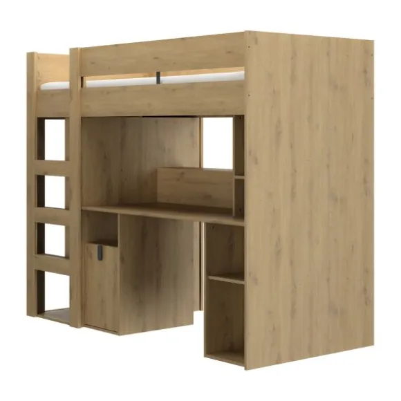 Gautier Lugano Hoog Bed - 90x200 cm - Gebleekte Helvezia Eik