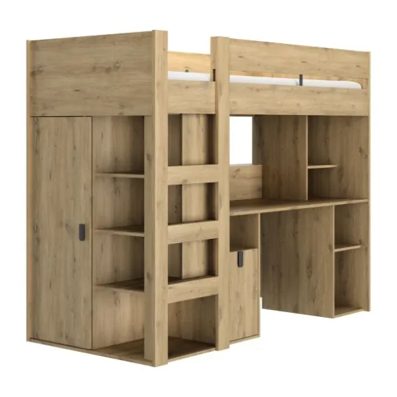 Gautier Lugano Hoog Bed - 90x200 cm - Gebleekte Helvezia Eik