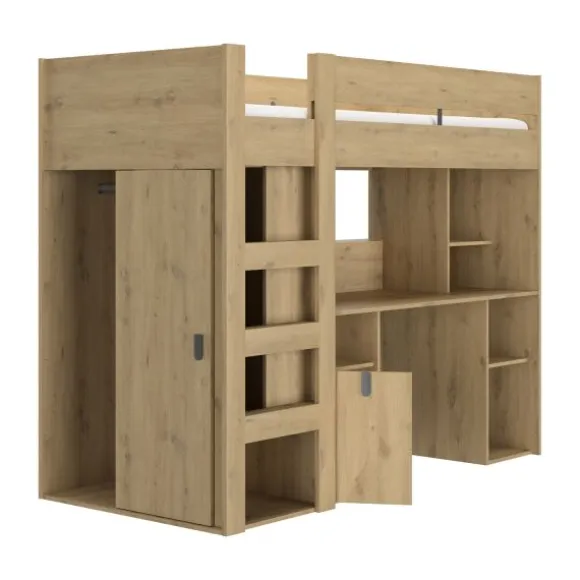 Gautier Lugano Hoog Bed - 90x200 cm - Gebleekte Helvezia Eik