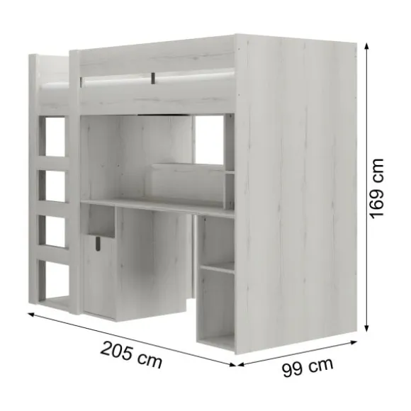 Gautier Lugano Hoog Bed - 90x200 cm - Gebleekte Helvezia Eik