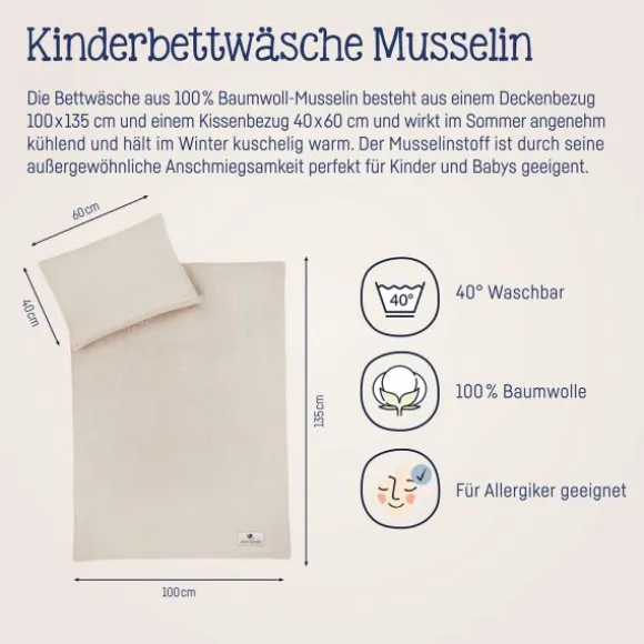 Julius Zöllner Muslin Bedlinnen - Sand - 80×80 + 35×40 cm
