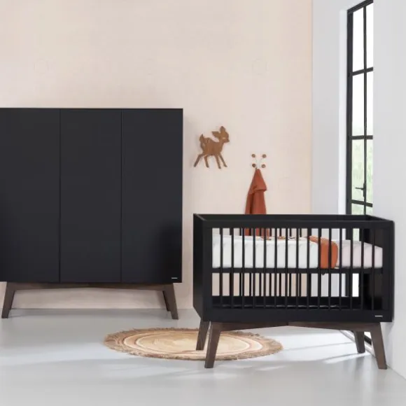 Kidsmill Sixties Kledingkast 3-deurs Zwart Mat / Walnoot