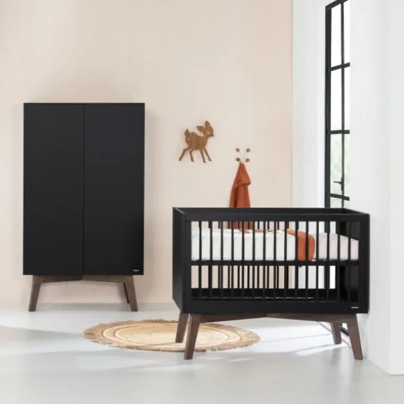 Kidsmill Sixties Kledingkast 2-Deurs Zwart Mat / Walnoot
