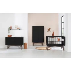 Kidsmill Sixties Kledingkast 2-Deurs Zwart Mat / Walnoot
