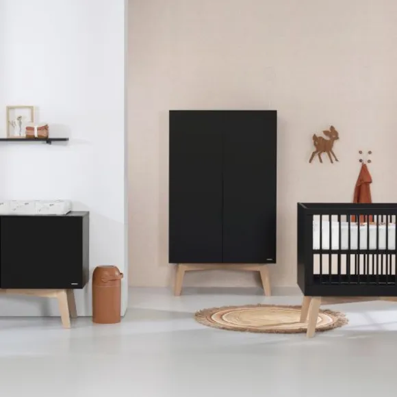 Kidsmill Sixties Kledingkast 2-Deurs Zwart Mat / Naturel