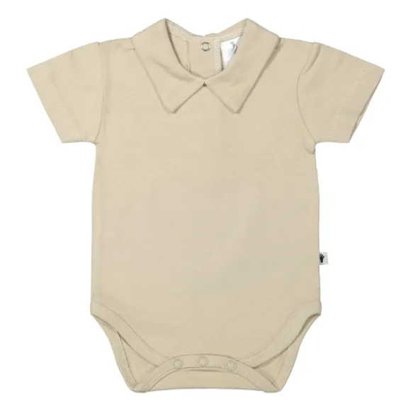 Klein Baby Oxford Tan Romper Met Kraag - Korte Mouw - Mt. 50 - Beige