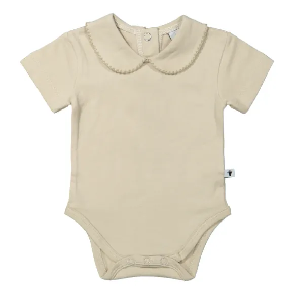 Klein Baby Oxford Tan Romper Met Kraag - Korte Mouw - Mt. 50 - Beige