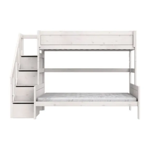 LIFEETIME Stapelbed Familie Met Trapkast - 90/140x200 cm - Premium Rolbodem - White Wash