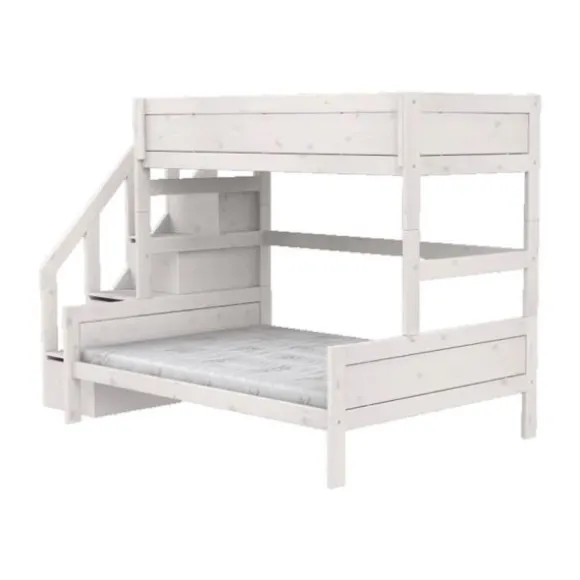 LIFEETIME Stapelbed Familie Met Trapkast - 90/140x200 cm - Premium Rolbodem - White Wash