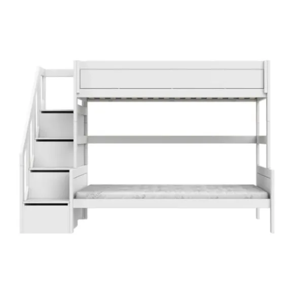 LIFEETIME Stapelbed Familie Met Trapkast - 90/140x200 cm - Premium Rolbodem - White Wash