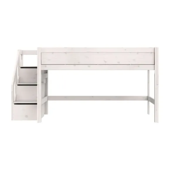 Life Time Halfhoogslaper Premium - White Wash - 120 cm - Met Trapkast