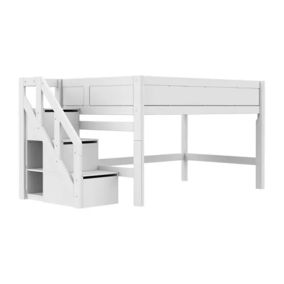 Life Time Halfhoogslaper Premium - White Wash - 120 cm - Met Trapkast