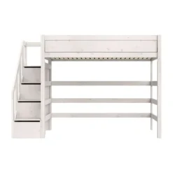 Life Time Hoogslaper Premium - White Wash - 177 cm - 120 cm - Met Trapkast