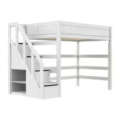 Life Time Hoogslaper Premium - White Wash - 177 cm - 120 cm - Met Trapkast