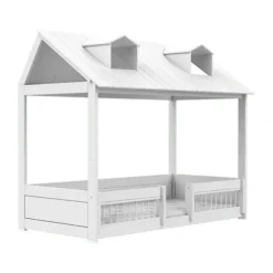 LIFETIME Kidsroom Huisbed Beach House 2‑In‑1 - Premium Rolbodem - Wit