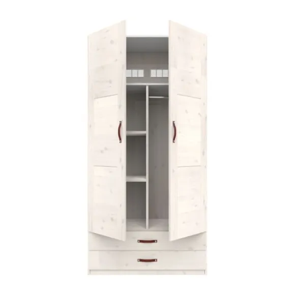 LIFETIME Kidsrooms Kledingkast 2-Deurs - 2 Laden - Tussenwand - White Wash