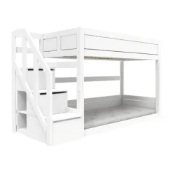 LIFETIME Kidsrooms Laag Stapelbed Met Trapkast -Whitewash - Rolbodem