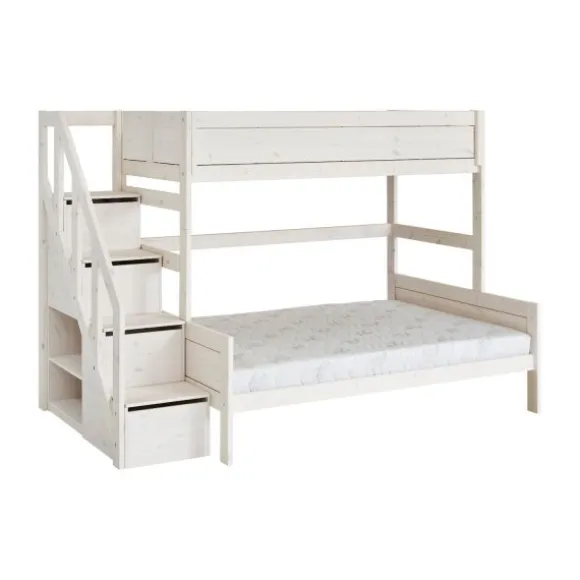 LIFETIME Kidsrooms Stapelbed Family met Trapkast Whitewash 140 x 200 cm