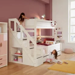 LIFETIME Kidsrooms Stapelbed Family Met Trapkast - Premium - 90/120 x 200 cm