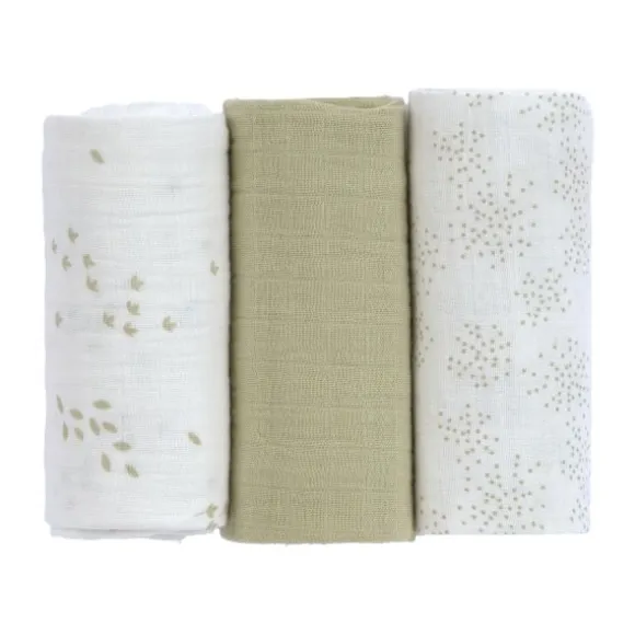 Lässig Swaddle & Burp M Multidoek - GOTS - 3pcs - 60 x 60 cm - Leave Olive / Milky