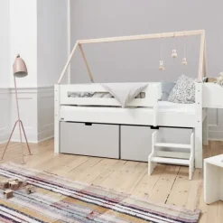 Manis-h Combinatiebed Met Lattenbodem En Hoge Lades - NANNA - 90x200 cm