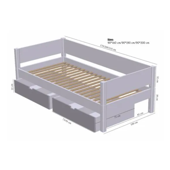 Manis-h Combinatiebed Met Lattenbodem En 2 Lades - SIF - 90x160 cm