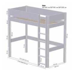 Manis-h FENRIS Combinatie Hoogslaper Met Lattenbodem En Slaapbank - 90 x 200 cm