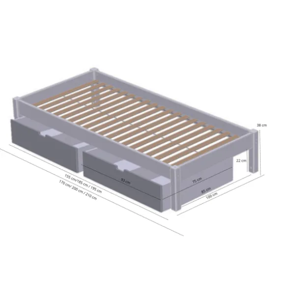 Manis-h ULL Combinatiebed Met Lattenbodem En 2 Lades - 90 x 200 cm