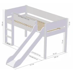 Manis-h VILDE Combinatie Halfhoog Bed Met Lattenbodem En Glijbaan - 90 x 200 cm