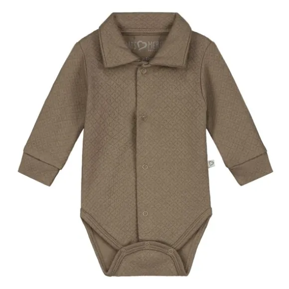 Mats & Merthe Noah Romper Met Kraag Lange Mouw Taupe 1 Mnd