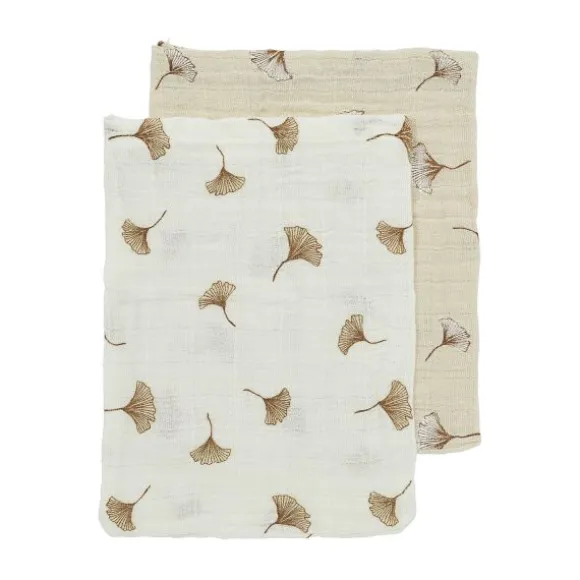 Meyco Baby Gingko Washandjes - 2-Pack - Offwhite/Soft Sand - 20x17 cm