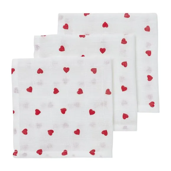 Meyco Sweet Heart Hydrofiele Monddoekjes - 3-Pack - Red