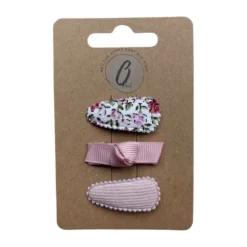 Ootje Kadootje Babyhaarclipjes - Print Roze/Rib Roze - 3 stuks