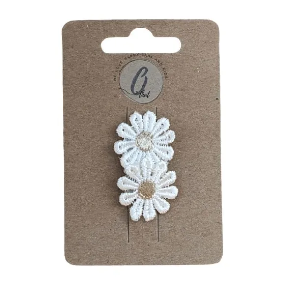 Ootje Kadootje Babyhaarclipje - Margrietjes - Wit/Zand - 1 st.
