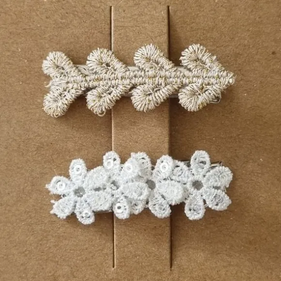 Ootje Kadootje Kant Bloem Haarclip Goud / Wit