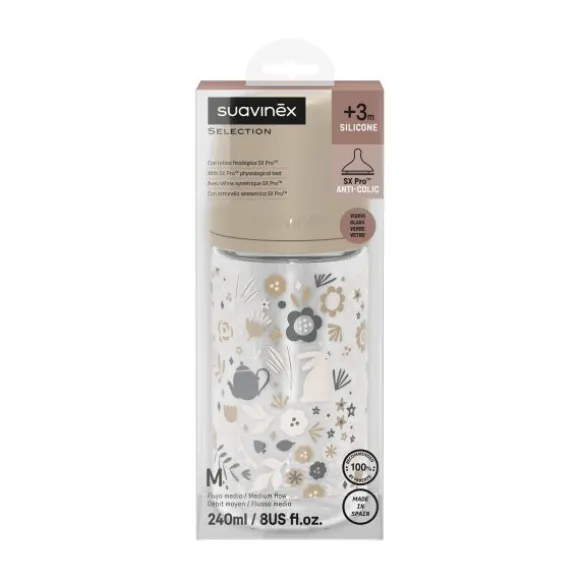 Suavinex Wonderland SX Pro Fles Glas - Medium Flow - 240ml - Blauw