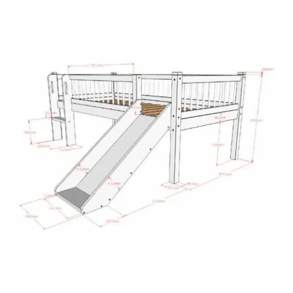 Vipack Forrest Semi - Halfhoogslaper Met Glijbaan 90x200 cm – Eik