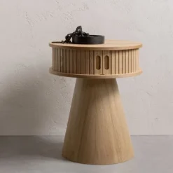Woood Karri Nachtkastje - Rond - Hout Naturel